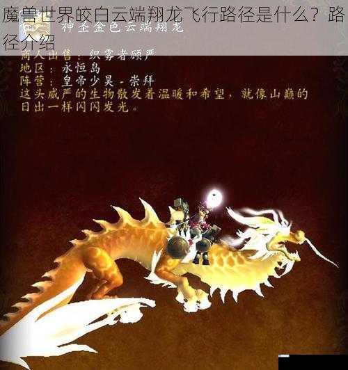 魔兽世界皎白云端翔龙飞行路径是什么？路径介绍